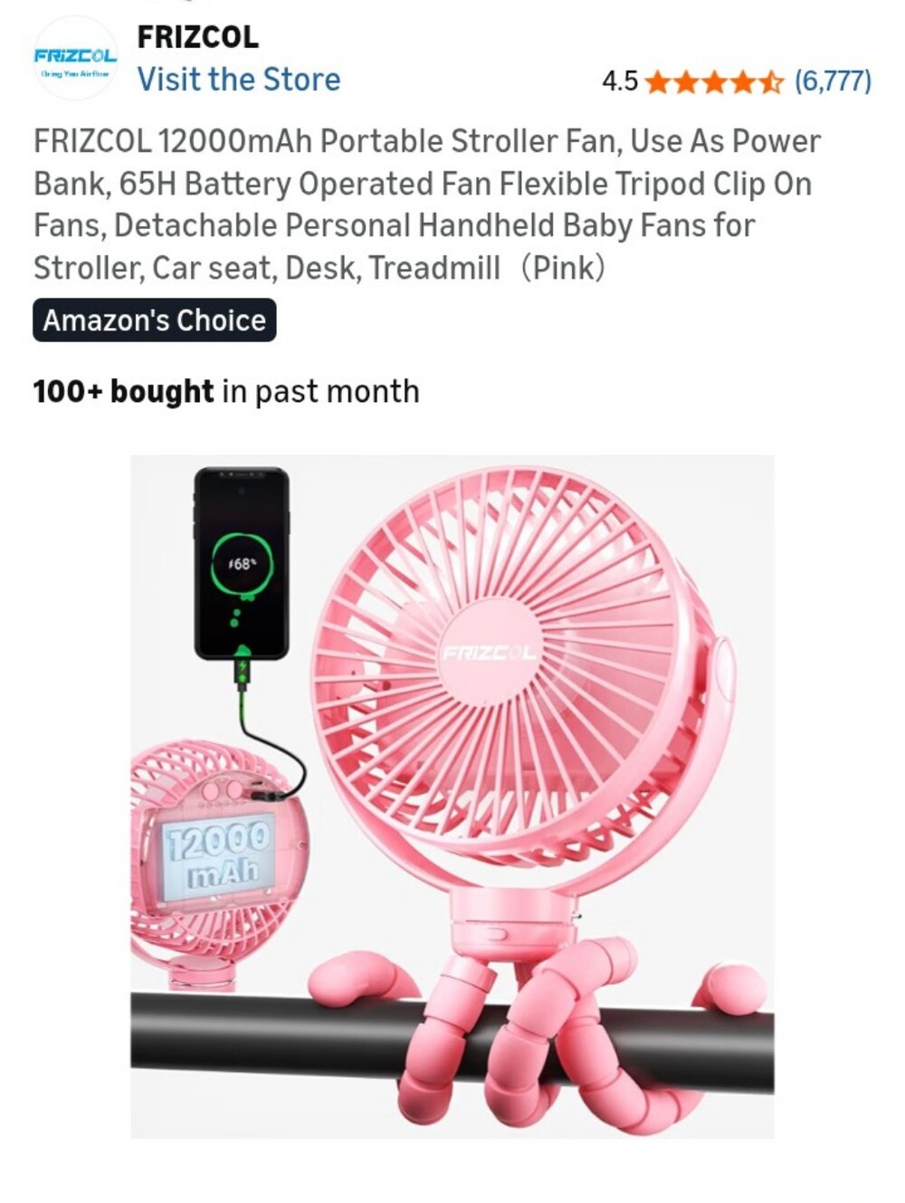 FRIZCOL Potable Stroller Fan Pink